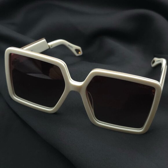 QUAY Australia Almost Ready 1217 Oversized Sunglasses Ivory Brown Polarized - Picture 15 of 15